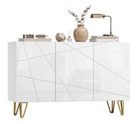 HOMCOM Aparador para Salón Aparador de Entrada con 3 Puertas y Estantes Ajustables Armario de Almacenamiento para Cocina Sala 120x40x75 cm Blanco Brillo