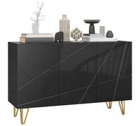 HOMCOM Aparador para Salón Aparador de Entrada con 3 Puertas y Estantes Ajustables Armario de Almacenamiento para Cocina Sala 120x40x75 cm Negro Brillo