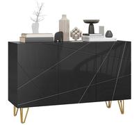 HOMCOM Aparador para Salón Aparador de Entrada con 3 Puertas y Estantes Ajustables Armario de Almacenamiento para Cocina Sala 120x40x75 cm Negro Brillo