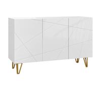 HOMCOM Aparador para Salón 3 Puertas 120x40x75 cm Blanco Brillo | Aparador de Entrada, 3 Puertas, Estantes Ajustables, Patas de Metal, Armario de Almacenamiento, para Cocina, Comedor y Sala