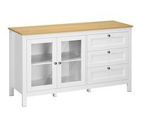HOMCOM Aparador para Salón Armario Auxiliar con 2 Puertas de Vidrio 3 Cajones y Estante Ajustable para Cocina Comedor Pasillo 120x40x70 cm Blanco