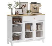 HOMCOM Aparador para Salón Moderno 2 Puertas Vidrio 100x35x80,3 cm Blanco