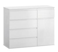HOMCOM Aparador para salón, mueble de almacenaje con 5 cajones, estante ajustable y puerta con cierre suave, 100 x 40 x 80 cm, blanco Aosom España