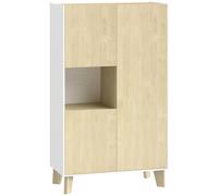 HOMCOM Aparador para salón, mueble de almacenamiento con 6 compartimentos y puertas con cierre amortiguado, 80x40x135cm, blanco y madera natural Aosom España
