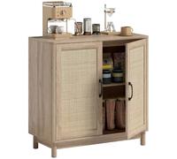 HOMCOM Aparador Salón 2 Puertas de Ratán Estilo Bohemio 76 x 35 x 75,5 cm Roble