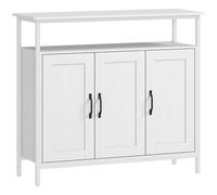 HOMCOM Aparador Salón Blanco Industrial 100x35x88 cm con 3 Puertas Compartimento Abierto Estantes Ajustables para Comedor Aosom España