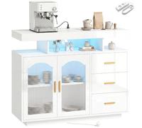 Homcom aparador con led rgb de 7 colores, tomas y puertos usb, aparador de salón de alto brillo con 3 cajones, estantes abiertos, 2 puertas de acrílico, cierre suave, para tv 72", blanco, 100x35x80 cm