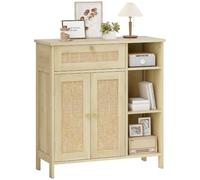 HOMCOM Aparador Salón, Mueble de Almacenamiento con 2 Puertas de Ratán, Cajón, Compartimentos Abiertos y Estantes Regulables, Estilo Bohemio, Aparador Comedor y Cocina, 75 x 30 x 79,5 cm, Madera