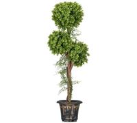 HOMCOM Árbol de boj Artificial con 3 Bolas 115cm Verde | Planta artificial, maceta incluida, interior y exterior, sin montaje