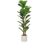 HOMCOM Árbol de Ficus Lyrata Artificial 120 cm con 45 Hojas Verde | Troncos de madera maciza, plantas artificiales decorativas, en maceta, para sala de estar, oficina, decoración del hogar