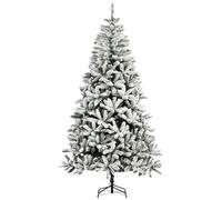 HomCom Árbol de Navidad Artificial 225 cm – Nieve, Ignífugo, 1300 ramas, Apertura automática, Verde