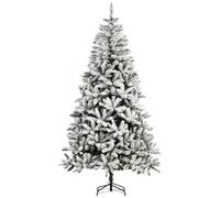 HomCom Árbol de Navidad Artificial 225 cm – Nieve, Ignífugo, 1300 ramas, Apertura automática, Verde