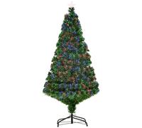 HOMCOM Árbol de Navidad Artificial Árboles de Abeto con Soporte Fibra Óptica Brillante LED Multicolor Ignífugo Green Ø75x150 cm