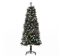 HomCom Árbol de Navidad artificial 150 cm con nieve – 360 ramas, 38 bayas, verde para interiores