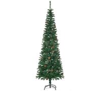 HOMCOM Árbol de Navidad 195 cm de 556 Ramas Árbol de Navidad Estrecho Forma de Lápiz con 25 Piñas Base Plegable Verde