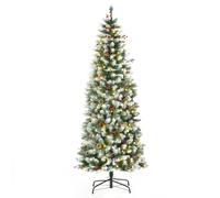 HOMCOM Árbol de Navidad Nevado Artificial 180 cm Luces LED y Ramas Ignífugas Decoraciones Incluidas Base Plegable Diám.65x180 cm Verde Aosom España
