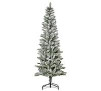 HOMCOM Árbol de Navidad Nevado Artificial 180 cm con 394 Ramas Ignífugas Base Plegable y Soporte de Acero Diám.60x180cm Verde y Blanco Aosom España