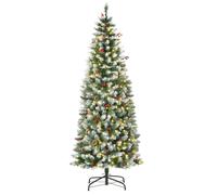 HOMCOM Árbol de Navidad Nevado Artificial 180 cm Luces LED y Ramas Ignífugas Decoraciones Incluidas Base Plegable Diám.65x180 cm Verde Aosom España