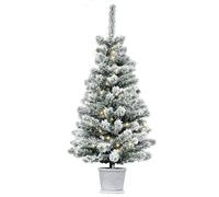 HOMCOM Árbol de Navidad Pequeño Artificial 90 cm Ø40x90 cm Verde y Blanco | con Luces LED, 116 Ramas, Maceta Desmontable, Soporte de Metal, Decoración Navideña para Interior