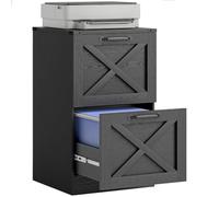 HOMCOM Archivador 2 cajones con guías silenciosas, para Letter/A4, Negro | Archivador vertical estilo granja, rieles colgantes ajustables, soporte para impresora con almacenamiento, oficina en casa