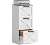 HOMCOM Archivador 3 cajones con guías silenciosas, para Letter/A4, Blanco | Archivador vertical estilo granja, rieles colgantes ajustables, soporte para impresora con almacenamiento, oficina en casa