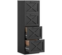 HOMCOM Archivador 4 cajones con guías silenciosas, para Letter/A4, Negro | Archivador vertical estilo granja, rieles colgantes ajustables, soporte para impresora con almacenamiento, oficina en casa