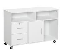 HOMCOM Archivador con Ruedas Estantes y Cajones Mueble Auxiliar de Oficina Armario Multiusos con Gran Almacenaje 100x35x65 cm Blanco Aosom España