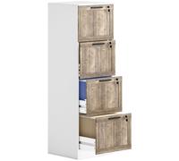 HOMCOM Archivador de Oficina Cajonera Escritorio con 4 Cajones Cerradura 2 Llaves para A4 Carta 39,4x40x129 cm Blanco y Madera Aosom España