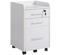 HOMCOM Archivador de oficina con ruedas 3 cajones 1 con llave MDF paneles de partículas Blanco Aosom España