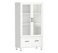 HOMCOM Archivador Vertical con Puertas de Cristal Cajón 75x40x141 cm Blanco