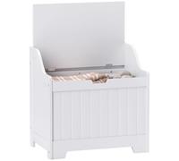 HOMCOM Arcón, Caja de almacenaje, Caja de almacenaje con bisagra de Seguridad, Recorte en Forma de U, Caja de Herramientas con Tapa, para salón, Dormitorio, Blanco, 60 x 38 x 56 cm