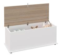 HOMCOM Baúl de Almacenaje, Banco de Almacenaje con Bisagra de Seguridad, Estilo Moderno, para Pasillo, Dormitorio, Salón, 100x40x40 cm, Roble y Blanco