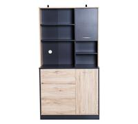 HOMCOM Armario Alacena Buffe Aparador de Cocina Mueble Auxiliar Organizador 5 Estantes 3 Cajones 2 Puertas 90x39x169cm Roble y Negro Madera Aosom España