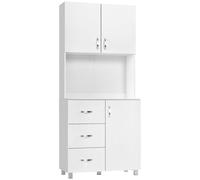 HomCom Alacena de cocina moderna - 3 cajones, 3 puertas, estantes ajustables Blanco 80×39,5×183,5 cm