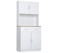 HomCom Armario alacena de cocina 4 puertas, cajón y estantes ajustables Blanco 80x40x180 cm