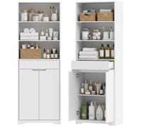 Homcom armario alto de baño, mueble de baño estrecho con 3 estantes abiertos, cajón acanalado, estante ajustable y puertas de cierre suave, para espacios pequeños, 60x30x171 cm, blanco 60 cm
