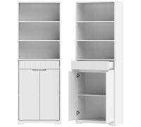 HOMCOM Armario Alto de Baño Columna de Baño Estrecha con 3 Estantes Abiertos Cajón Acanalado Estante Ajustable Blanco