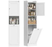 Homcom armario alto de baño con cesto ropa sucia, mueble de baño estrecho con compartimentos abiertos y estantes ajustables, para espacios pequeños, 40x30x170 cm, blanco