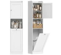 HOMCOM Armario Alto de Baño con Cesto Ropa Sucia 40x30x170 cm Blanco Blanco