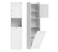 Homcom armario alto de baño con cesto ropa sucia, mueble de baño estrecho con compartimentos abiertos y estantes ajustables, para espacios pequeños, 40x30x170 cm, blanco