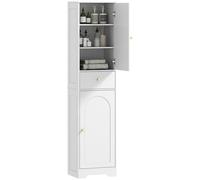 Homcom armario alto de baño estrecho con 2 puertas arqueadas cajón y estantes ajustables columna de baño estilo moderno para salón aseo cocina 40x29,5x170 cm blanco veteado 29.5 cm