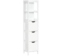 Homcom armario alto de baño estrecho con 3 cajones y 2 estantes abiertos columna de baño estilo moderno para salón aseo cocina 30x30x141,6 cm blanco 30 cm