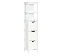 Homcom armario alto de baño estrecho con 3 cajones y 2 estantes abiertos columna de baño estilo moderno para salón aseo cocina 30x30x141,6 cm blanco 30 cm