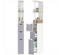 HOMCOM Armario Alto de Baño Multiusos Estrecho con 2 Estantes 1 Puerta y 2 Cajones de Almacenamiento 15x33x136cm Color Blanco