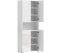 HOMCOM Armario alto de cocina 180 cm, despensa con puertas de cierre suave y estantes ajustables, blanco brillante