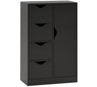 HOMCOM Armario Buffet de Madera 1 Puerta 4 cajones Negro | Estilo moderno para sala de estar, cocina, entrada, comedor.