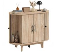 HOMCOM Armario Buffet Ovalado 4 Puertas 90x40x76 cm Roble | Estante ajustable, 5 patas estables, Estilo moderno, Aparador para comedor y cocina