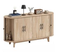 HOMCOM Armario Buffet Ovalado 6 Puertas 147x40x76 cm Roble | 2 estantes ajustables, 5 patas estables, Soporte para TV hasta 65", Estilo moderno, Aparador para comedor y cocina