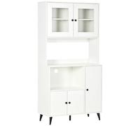 HOMCOM Armario Cocina 3 Puertas microondas, 90x40x180cm, Blanco | Aparador cocina, Armario almacenaje, Nichos, Estantes ajustables, Puertas vidrio, Gestión cables, Comedor, Sala estar