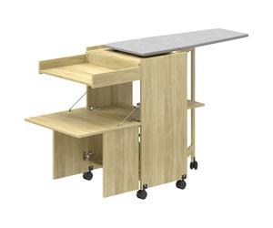 HOMCOM Armario con tabla de planchar plegable con soporte para plancha y prendas con compartimento abierto,154x55x87 cm, Madera Natural